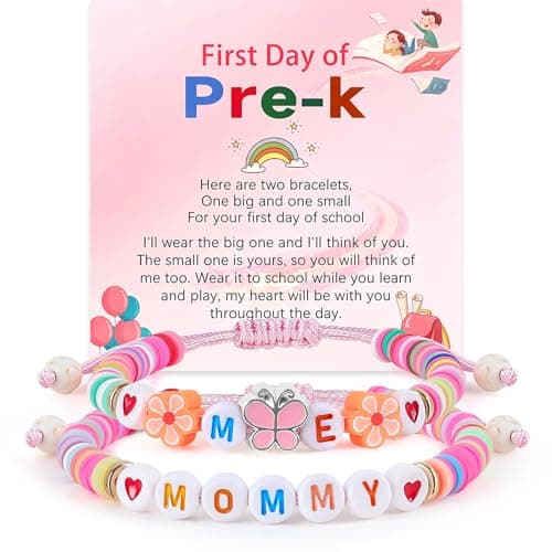 JIANZHEN First Day of Kindergarten Mommy and Me Bracelets Gifts with Butterfly Heart for Back to School Matching Bracelets Pre-K Bracelet Mom Daughter Jewelry First Day of School Gift with Card (Colorful Set-Pre-K) - Image 1