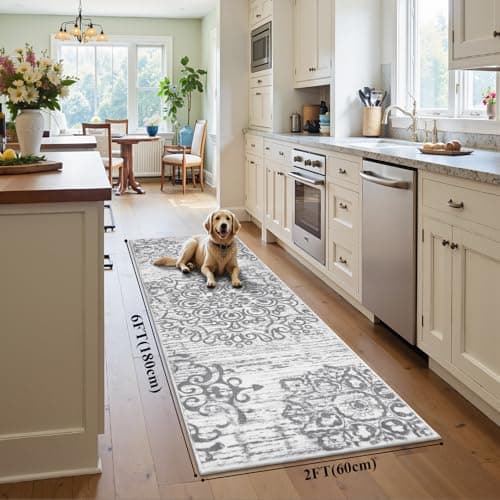 HEBE Hallway Runner Rug 2'x6' Washable Vintage Kitchen Rugs Non Slip Laundry Rug Runner Distressed Boho Floor Carpet Runners for Hallways Entryway Laundry Room Kitchen Bathroom - Thumbnail 2