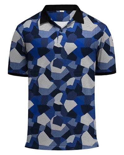 KUYIGO Golf Shirts for Men Dry Fit Moisture Wicking Performance Athletic Lightweight Casual Collared Polo Shirt L Geom Blue - Image 1