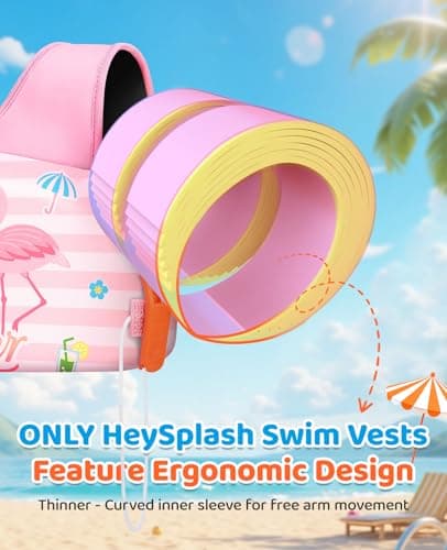 HeySplash Swim Vest for Kids, Toddler Pool Floaties Fit 33-66 Lbs, Children Swimming Vest with Adjustable Strap, Swim Jacket Water Wing Arm Float, Puddle Beach Boat Jumper Boy, White Pink Flamingo - Thumbnail 2