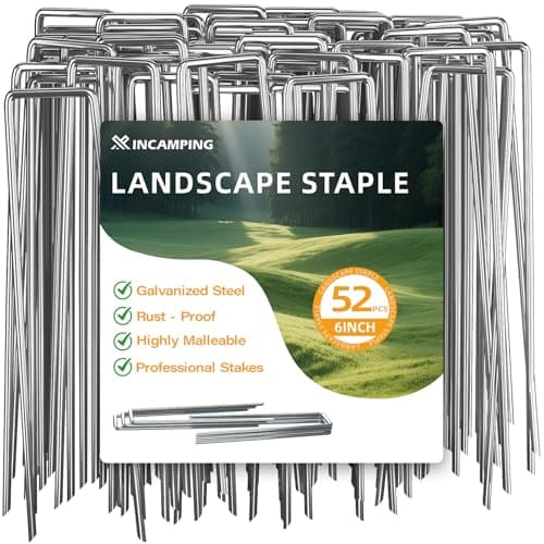 XINCAMPING 52 Pack 11 Gauge Landscape Staples - 6 Inch Heavy Duty Galvanized Garden Stakes, Adjustable Rust-Proof U-Shaped Plant Cover Spikes & Sod Pins for Weed Barrier, Fabric, Yard - Image 1