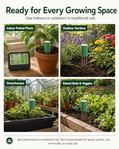 Soil Moisture Meter for Plants, 12-Zone Wireless Plant Water Meter, Soil Thermometer and Light Sensor, 4-in-1 TDR Tester, 230ft Range, IPX5 Waterproof for Indoor Outdoor Garden Lawn (Display+4 Sensor) - Thumbnail 6