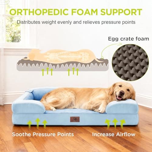 Orthopedic Dog Bed for Extra Large Dogs, XXL Waterproof Egg Crate Memory Foam Pet Bed Bolsters with Removable Washable Cover & Non-Slip Bottom, Tennis Ball Toy, 45x35 - Thumbnail 2