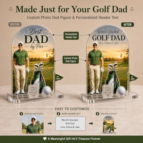 Personalized Acrylic Plaque with Photo, Custom Father’s Day Gift for Dad, First Father’s Day Keepsake, Personalized Acrylic Stand for Dad Husband Grandpa (Golf) - Thumbnail 2