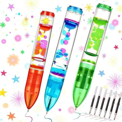 YUE MOTION Lava Pen - Great Gift for Kids & Adults- Fidget Desk Toys for School & Office - Colorful Liquid Bubbler Pens for Focus, Stress & Anxiety Relief- 3 Pack Liquid Motion Bubbler Toy Pens - Image 1