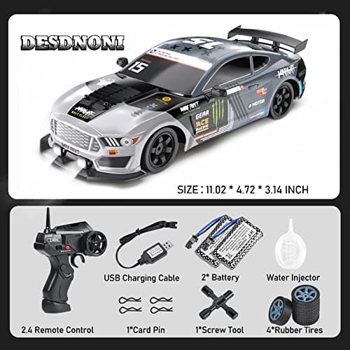 Remote Control Car RC Drift Car 1:16 Scale 4WD 18KM/H High Speed Model Vehicle 2.4GHz with LED Lights Spray Rubber Tire Racing Sport Toy for Adults Boys Girls Kids Gift 2Pcs Rechargeable Batteries - Thumbnail 6