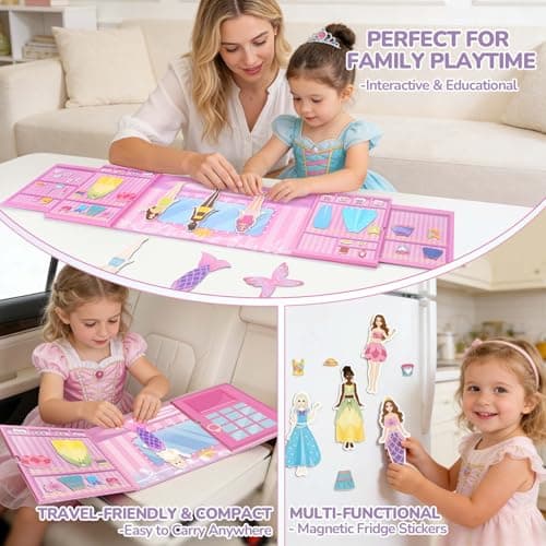 Dreamon Magnetic Dress Up Dolls for Girls, 42PCS Princess Mermaid Fairy Ballerina Papper Dolls Dress Up Games Kit, Travel Game Airplane Activities Toys Birthday Gifts for Toddler Girls Ages 3 4 5 6 7 - Thumbnail 3