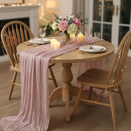 QPOR Pink Table Runner Cheesecloth Boho Rustic Gauze 120 inch 10FT Cheese Cloth Runner for Wedding Baby Shower Bridal Shower Garden Party Sheer Birthday Home Decor Holiday Decorations - Thumbnail 5