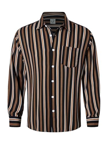 Hardaddy Men's Classic Color Contrast Striped Shirt Long Sleeve Casual Button Down Shirts Blouse Black 3XL - Image 1