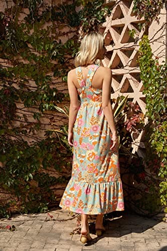 GRACE KARIN 2025 Women Floral Halterneck Summer Dress A Line Flowy Maxi Dresses Greygreen XL - Thumbnail 6