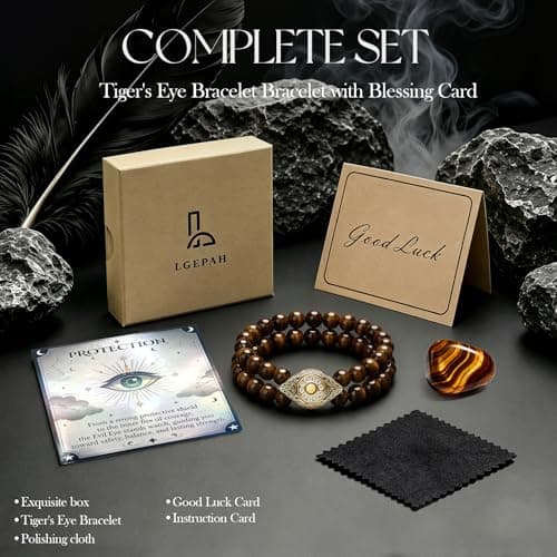Evil Eye Bracelets for Men, 8MM Black Obsidian Lapis Lazuli Tiger Eye Stretch Beaded Protection Bracelet Guardian Jewelry Gifts with Meaning Card Meaningful Gift for Him (Birthday/Graduation/New Job) - Thumbnail 6