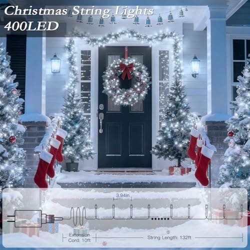 Soagrc 132FT 400 LED Christmas Tree Lights, Bright Cool White Outdoor Christmas String Lights for House, Fairy Lights with 8 Modes, Waterproof & Durable Indoor Outdoor Decor, Timer Included - Thumbnail 2