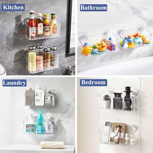 Eunion Bath Toy Storage Organizer, Bathtub Toy Storage Holder, Large Capacity Wall Mounted Shower Caddy Shower Organizer, No Drill Shelves Basket, Clear White, 2 Pack - Thumbnail 2