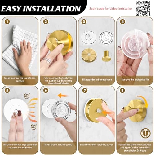 MOTAIPEAK Suction Cup Hooks,No Drill Shower Hooks for Inside Shower,Heavy Duty Towel Hooks for Wall,Bathroom,Kitchen,Glass,Mirror,Tile to Hang Towels,Loofah-Gold(2 Pack) - Thumbnail 3
