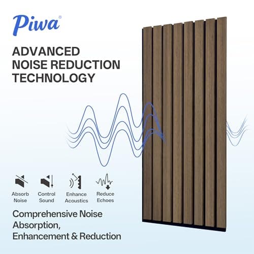 PIWA Wood Slat Acoustic Wall Panels, 10 Packs 23.6" x 11.8" Dark Walnut Soundproof Panel for Interior Wall Decor Noise Absorbing-3D Textured Wooden Panel Sound-Absorbing for Home, Office, Studio - Thumbnail 4