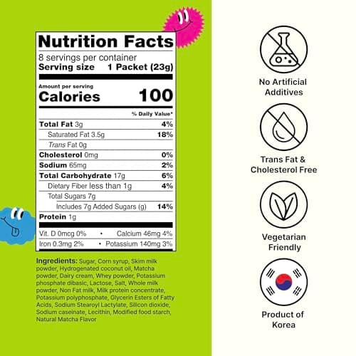 CIVA Matcha Korean Instant Matcha Latte, Premium Korean Sweet Matcha Powder Packets with Vanilla, Smooth & Creamy Cafe Style Green Tea Latte Mix, Single Serve Matcha Sticks, Pack of 8 (184g / 6.49oz) - Thumbnail 2