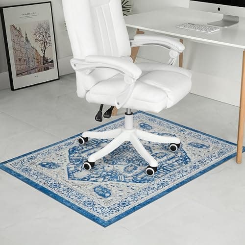 Office Chair Mat for Hardwood Floor, 0.2” Thick Non-Slip Desk Rug, Silent Glide Floor Protector for Rolling Chairs, Easy-Clean Surface,Silent Glide Mat for Tile & Laminate, Vintage Sapphire