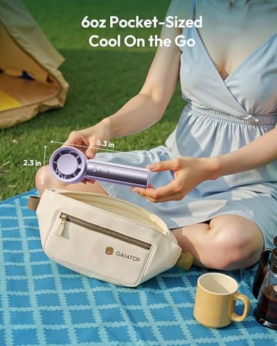 Gaiatop High Speed Handheld Fan, 1-100% Precise Turbo Personal Cooling, 4000mAh USB Rechargeable Battery Powered, Mini Portable Fan for Travel, Summer Outdoor Essentials, Gifts for Women Girls, Purple - Thumbnail 6
