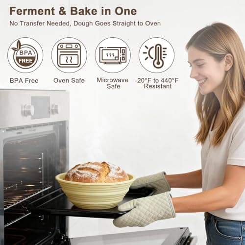 JOCXSPI Silicone Sourdough Starter Kit, Upgraded & Thickened 9" Round & 10" Oval Banneton Bread Proofing Basket, Foldable, Non-Stick Sourdough Basket with Bread Sling & Baking Supplies Tools - Thumbnail 4