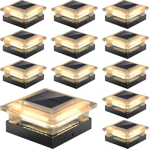 NACINIC 4x4 Solar Post Cap Lights 12 Pack, 4 Modes Outdoor Post Lights Solar Powered Dusk to Dawn Outdoor Post Light Solar Light for 4x4 3.5x3.5 Fence Post Mailbox Post - Image 1