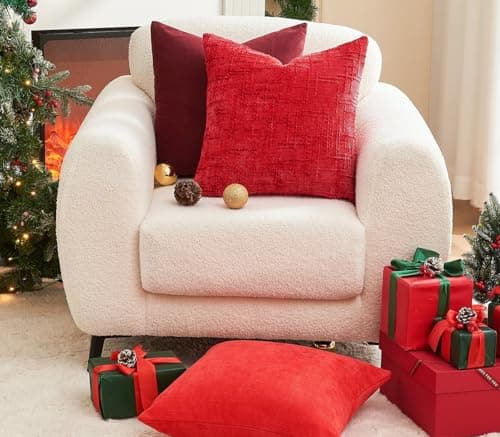 GriNeed Christmas Red Pillow Covers Set of 2 18x18 Inch Throw Pillow Covers, Soft Chenille Xmas Decorative Pillowcases for Couch Sofa Bed Living Room, Home Cute Decor, Modern Cushion Covers - Thumbnail 2