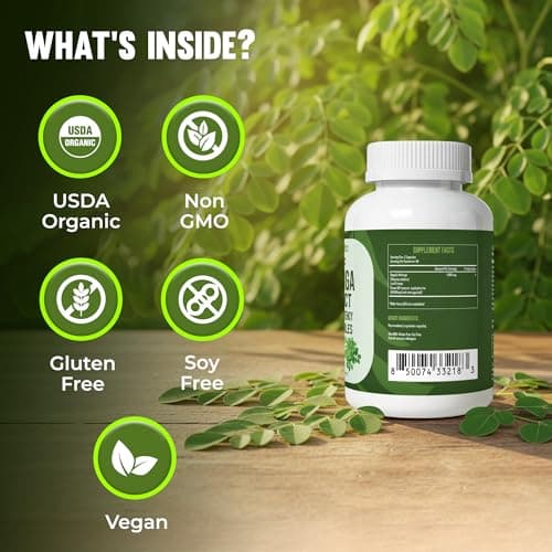 MERRY VITA Organic Moringa Capsules – Moringa Oleifera Leaf Extract – Moringa Supplement – Maximum Potency Green Superfood – Immune & Antioxidant Support – Vegan, Non-GMO – Made in USA – 180 Capsules - Thumbnail 4