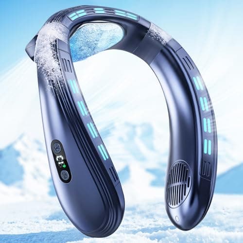 Staholz Neck Air Conditioner Portable, 360° Upward & Downward Back Airflow, Large Cooling Plate & NTC Control, 6000mAh Bladeless Wearable Fan, 6 Speeds for Outdoor, Travel, Office, Golf (Dark Blue) - Image 1
