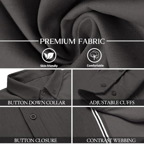 Men's Shirt Casual Stylish Long Sleeve Untucked Button Down Shirt Winter Spring Mens Dress Shirts Dark Gray - Thumbnail 6