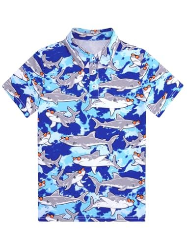 Boys Spring Collared Shirt Shark Polo Shirts Kids Golf Collared Short Sleeve School Uniform Size 13-14 Years Athletic Dry Fit Tops Casual Clothes - Thumbnail 5