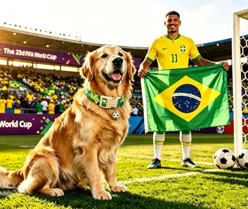 Lionet Paws Football Dog Collar The 23rd FIFA World Cup with Cute Footballs Pattern Pendant - Female Male Torcida Dog Collar for Small Medium Dogs XS - Thumbnail 2