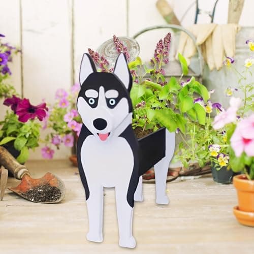 strolfay Siberian Husky Dog Planter, Cute Animal Shaped Plant Pot, Dog Flower Pot, Gifts for Women & Pet Lovers, Indoor Outdoor Garden Home Office Decor, 9.45 x 5.67 x 13.39 Inches - Thumbnail 4