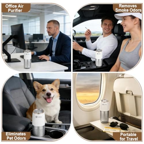 Aucleia Mini Portable Air Purifier with True H13 HEPA Filter, Car Air Purifier for Travel and Office to Remove Pet Hair and Odor Smoke Dust and Pollen, Aromatherapy Function White Gray - Thumbnail 6