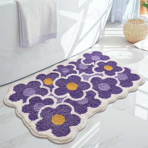 TIQOGRZP Flower Bath Mat, Cute Bath Mats,Purple Floral Bathroom Rug,Ultra Soft, Absorbent Non Slip TPR, Machine Washable 32" x 20" Bathroom Mat,for Bathroom Door(Purple Dream Garden, 32" x 20")