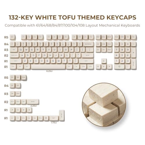 OHY XVX Creamy PBT Keycaps -Tofu Block Themed 132 Keys MDA Profile Doubleshot Keycap Set | Universal Compatibility for MX-Style Switches Mechanical Keyboards-Creamy White - Thumbnail 3