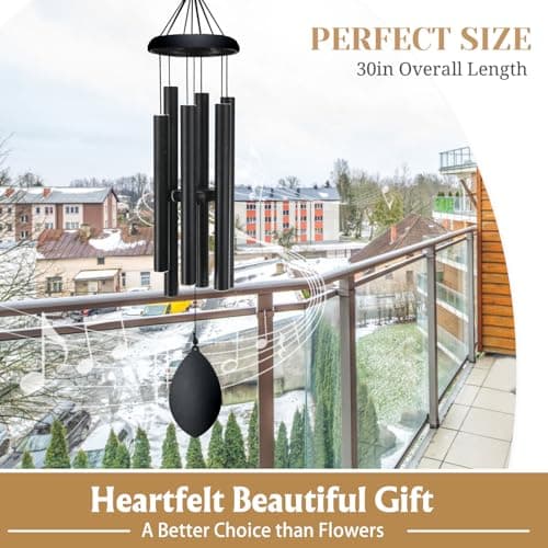 Wind Chimes for Outside Deep Tone, 30 Inch Memorial Wind Chimes with 6 Tuned Aluminum Tubes, Black Garden Decor for Sympathy Gift, Mother’s Day, Patio, Porch with S Hook & Greeting Card - Thumbnail 3