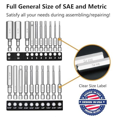 MulWark Hex Head Allen Wrench Drill Bit Set 20PC (10pc Metric & 10pc SAE), 2.3" Long 1/4" Diameter Quick Release Shank Magnetic Screwdriver Bit Set for Assembling Furniture - Thumbnail 2