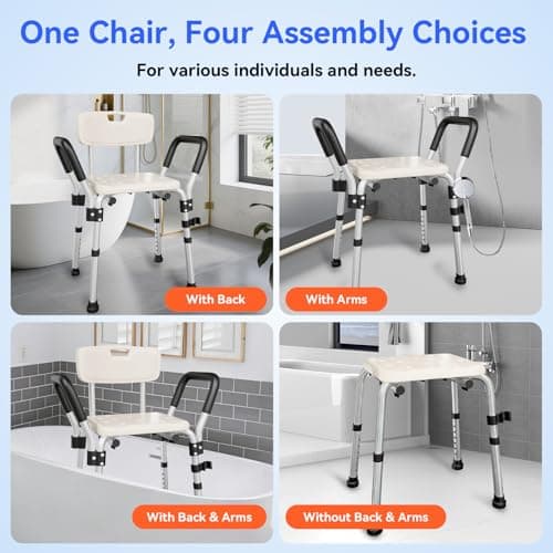 Shower Chair for Inside Shower with Arms and Back, 350 lbs Heavy Duty Shower Seat for Bathtub, 6-Height Adjustable Safety Bath Seat for Seniors, Adults, Handicap and Disabled - Thumbnail 5
