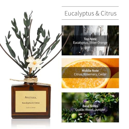 Aeeteek Reed Diffuser, Eucalyptus & Citrus Scented Oil Diffusers for Home with Dried Flowers, 3.4 Fl Oz Essential Oil Diffuser for Bathroom, Elegant Fragrance for Room Decor - Thumbnail 3
