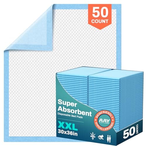 AAY Bed Pads Disposable 30" x 36" (50 Count), Extra Large Super Absorbency Disposable Underpads for Incontinence, Premium Leakproof Protective Chucks Pee Pads for Adult, Kids, Puppy Training - Image 1
