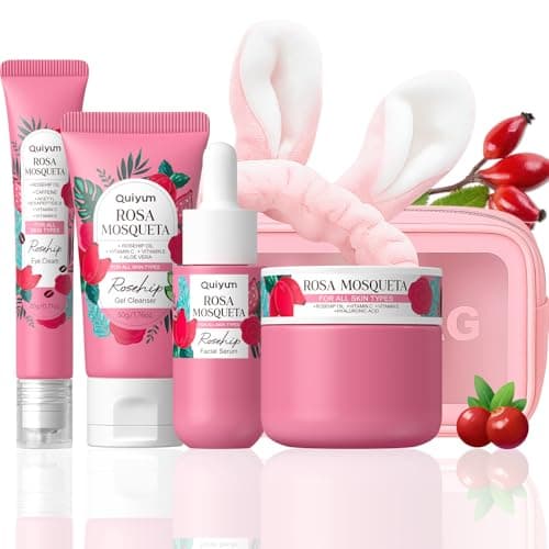 QUIYUM Rosehip & Vit-E Skin Care Sets for Women, Nourishes, Resists Oxidation, Promotes Collagen Production, Refine Skin Texture, Enhances Skin Elasticity, Skincare Gift Sets, for Dry Skin Type, 4PCS