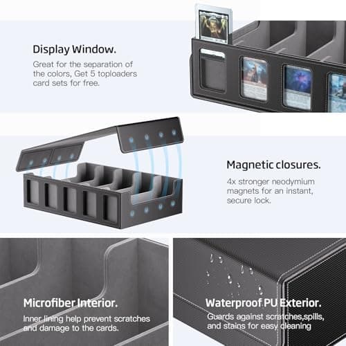 Trading Card Storage Box 5-Row 3900+ Capacity,TCG MTG Card Case with Magnetic Lid & Commander Display,Top Loader Storage for Sports Cards,Includes Dividers Dice Box - Thumbnail 4