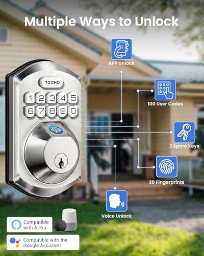 TEEHO TE012W-H WiFi Fingerprint Door Locks for Front Door, Satin Nickel - Thumbnail 2