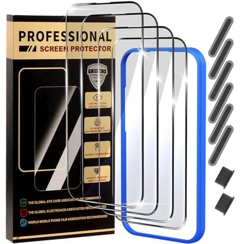jpyyw 4 Pack for iPhone 17 Pro Max Screen Protector, Military-Grade Shatterproof, 9H Hardness, Full Coverage Tempered Glass with Install Frame - Image 1