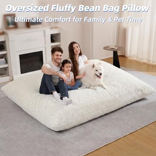 HABUTWAY 4 in 1 Bean Bag Chair, Giant Memory Foam Filling Bean Bag Sofa, Adult Bean Bag Chair, Machine Washable Faux Fur Cover, Bean Bag for Adult (White) - Thumbnail 4