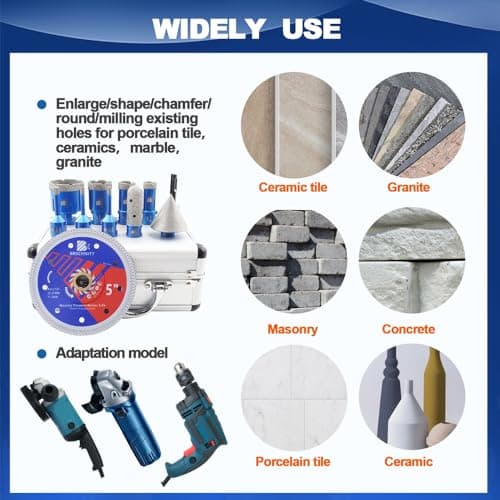BRSCHNITT Diamond Core Drill Bit Set - Tile Hole Saw for Porcelain Tile Ceramic Marble Granite Drilling&4/5"& 2" Diamond Chamfer Finger Bit&Adapter & 5" Saw Blade - Thumbnail 3