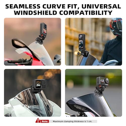 Flymile Motorcycle Windshield Clip Mount for Insta360 X5/X4/X3, Motorbike Windscreen Aluminum Metal Clamp Quick Release for GoPro Hero, for DJI Osmo Action 5/4/3/Pocket 3/360 Camera Accessories - Thumbnail 3