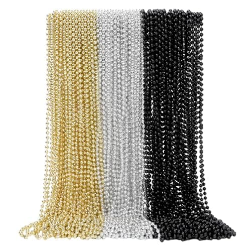 SWANUCKY 90 Pack 33" Gold Silver Black Mardi Gras Plastic Beads Necklaces - Party Favors, Parade Throws, Costume Accessories, Graduation, Summer Festivals & Daily Decor - Image 1