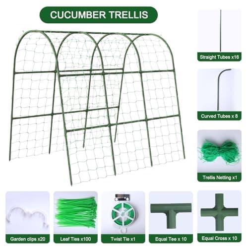 U-Shape Cucumber Trellis for Raised Bed - 47"x47"x22" Metal Garden Trellis with Net & Clips | Rust-Proof Plant Support for Cucumber, Tomato, Peas | Heavy-Duty Outdoor Climbing Plants Trellis - Thumbnail 2
