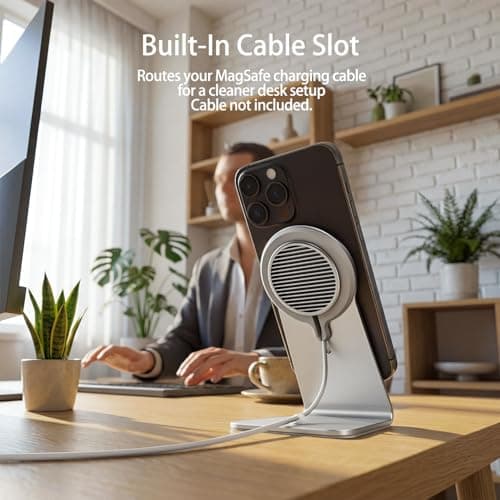 HUAFD MagSafe Charger Stand Compatible with Apple MagSafe Charger 15W/25W, Aluminum Desktop Dock for iPhone 17/16/15/14/13/12, Portrait & Landscape Viewing, Cable Slot, Charger Not Included, Silvery - Thumbnail 6