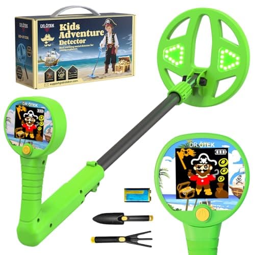 DR.ÖTEK Metal Detector for Kids - Innovative 2.4” Color LCD Display, 6.7” LED-Lit Coil, Adjustable & Lightweight Kids Metal Detector with Safe Rubber Grip, STEM Gifts for Boys & Girls Ages 3-12, Green - Image 1